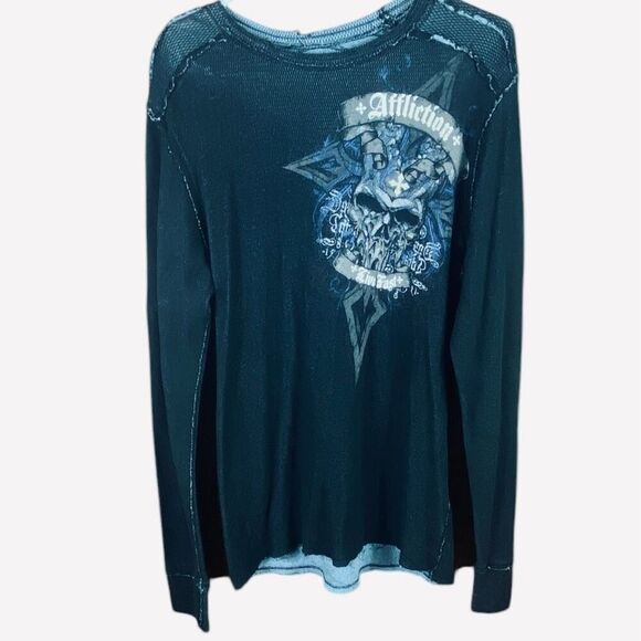 Affliction Mens Black Reversible Thermal Wings Skull Graphic T-Shirt Medium - Picture 1 of 6